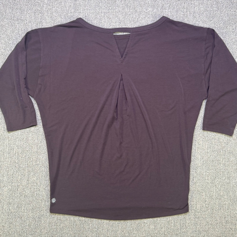 Athleta Womens XS Brown Dolman 3/4 Sleeve Boat Neck Back Cutout Top EUC - Picture 2 of 9